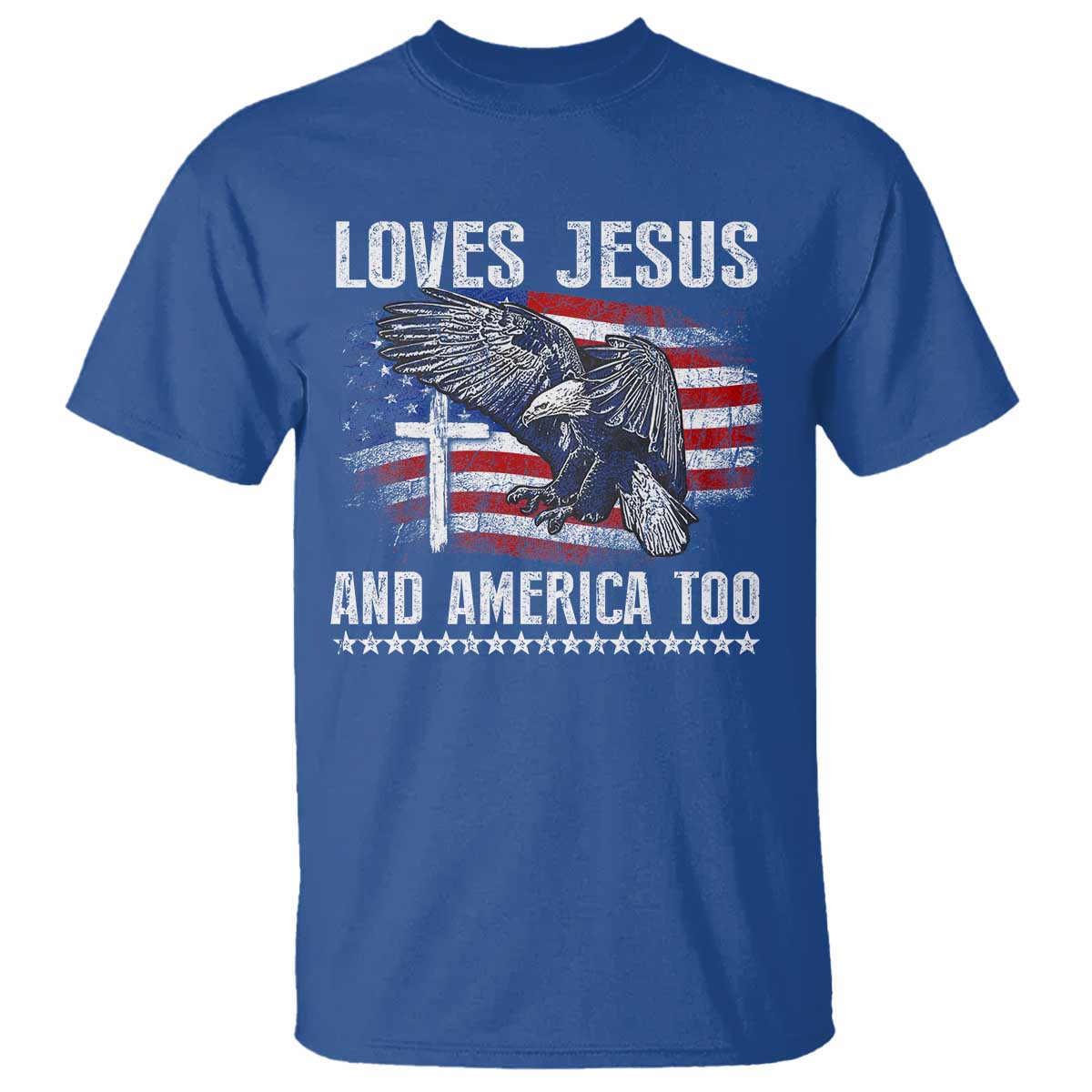 Funny Loves Jesus And America Too T Shirt 4th Of July Patriotic Christian Eagle American Flag - Wonder Print Shop