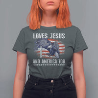 Funny Loves Jesus And America Too T Shirt For Women 4th Of July Patriotic Christian Eagle American Flag - Wonder Print Shop