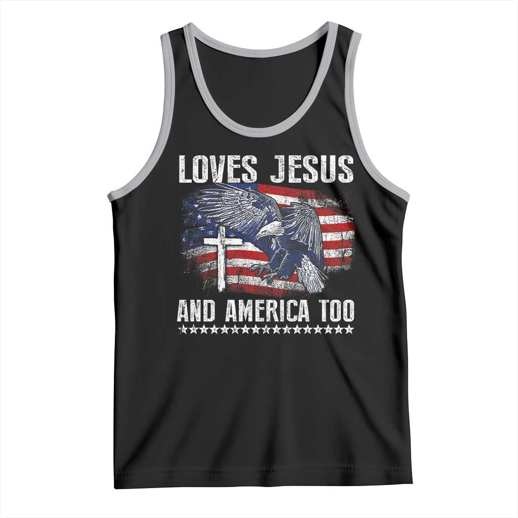 Funny Loves Jesus And America Too Tank Top 4th Of July Patriotic Christian Eagle American Flag - Wonder Print Shop