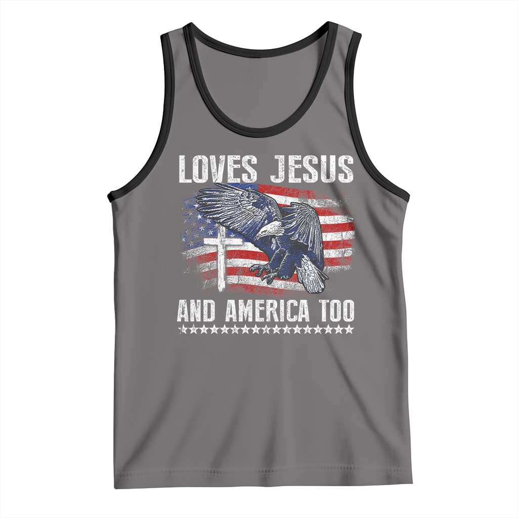 Funny Loves Jesus And America Too Tank Top 4th Of July Patriotic Christian Eagle American Flag - Wonder Print Shop
