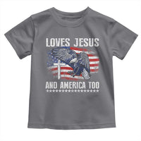 Funny Loves Jesus And America Too Toddler T Shirt 4th Of July Patriotic Christian Eagle American Flag - Wonder Print Shop