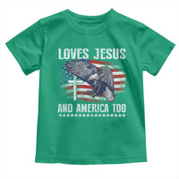 Funny Loves Jesus And America Too Toddler T Shirt 4th Of July Patriotic Christian Eagle American Flag - Wonder Print Shop