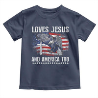 Funny Loves Jesus And America Too Toddler T Shirt 4th Of July Patriotic Christian Eagle American Flag - Wonder Print Shop