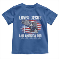 Funny Loves Jesus And America Too Toddler T Shirt 4th Of July Patriotic Christian Eagle American Flag - Wonder Print Shop