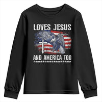 Funny Loves Jesus And America Too Youth Sweatshirt 4th Of July Patriotic Christian Eagle American Flag - Wonder Print Shop