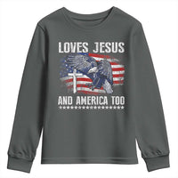 Funny Loves Jesus And America Too Youth Sweatshirt 4th Of July Patriotic Christian Eagle American Flag - Wonder Print Shop