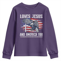 Funny Loves Jesus And America Too Youth Sweatshirt 4th Of July Patriotic Christian Eagle American Flag - Wonder Print Shop