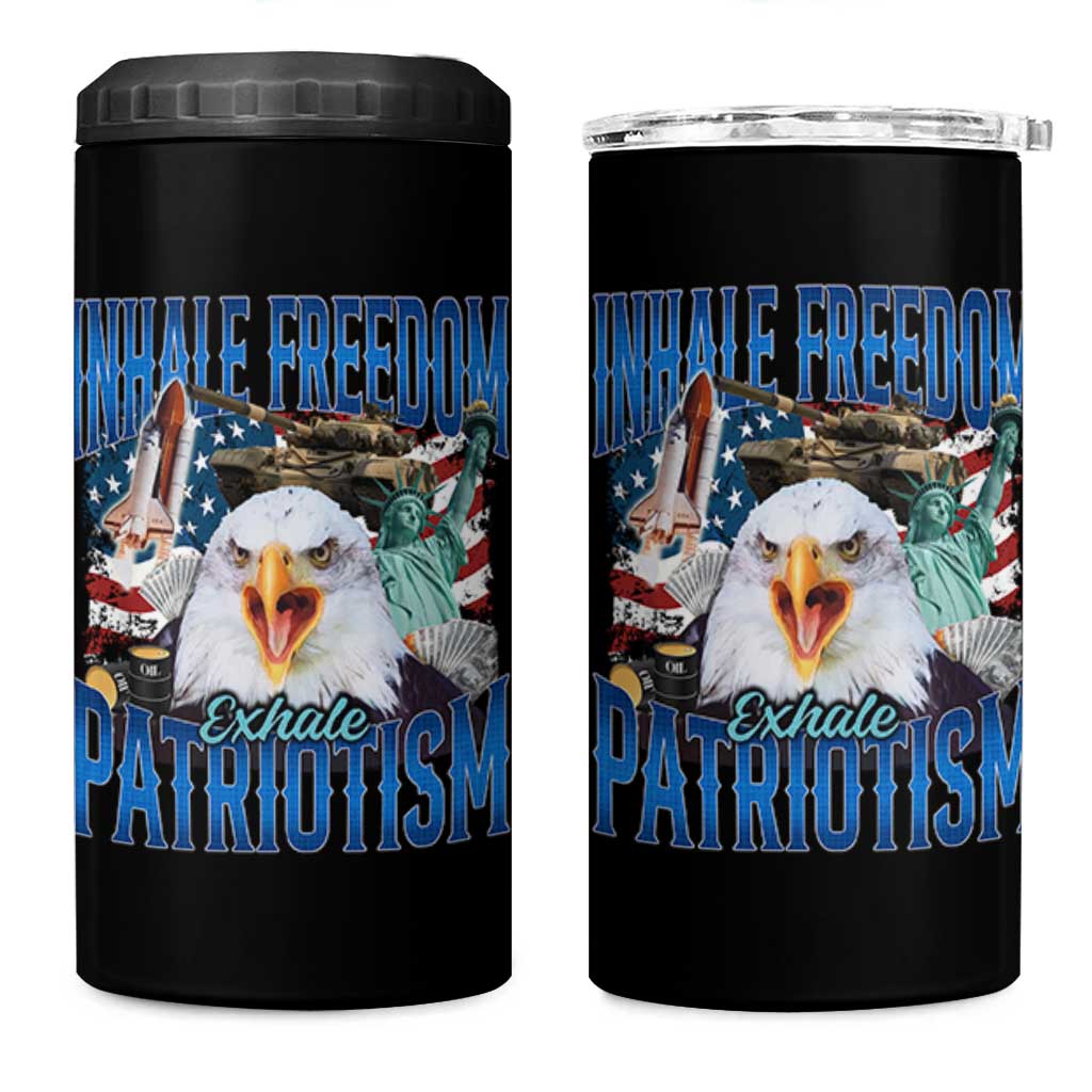 Funny Inhale Freedom Exhale Patriotism 4 in 1 Can Cooler Tumbler American Pride Eagle 4th Of July - Wonder Print Shop