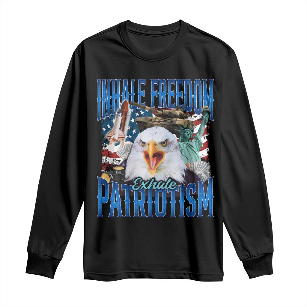 Funny Inhale Freedom Exhale Patriotism Long Sleeve Shirt American Pride Eagle 4th Of July - Wonder Print Shop