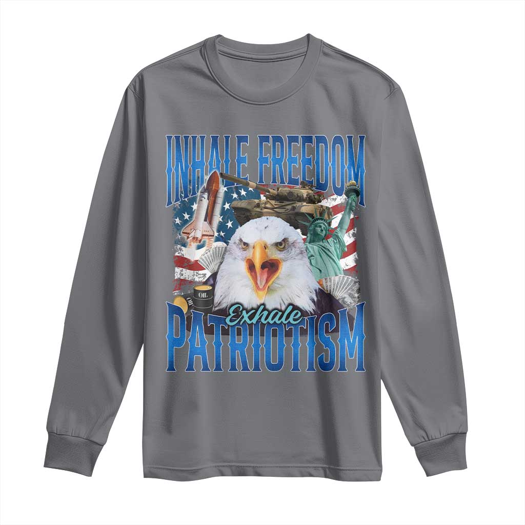 Funny Inhale Freedom Exhale Patriotism Long Sleeve Shirt American Pride Eagle 4th Of July - Wonder Print Shop