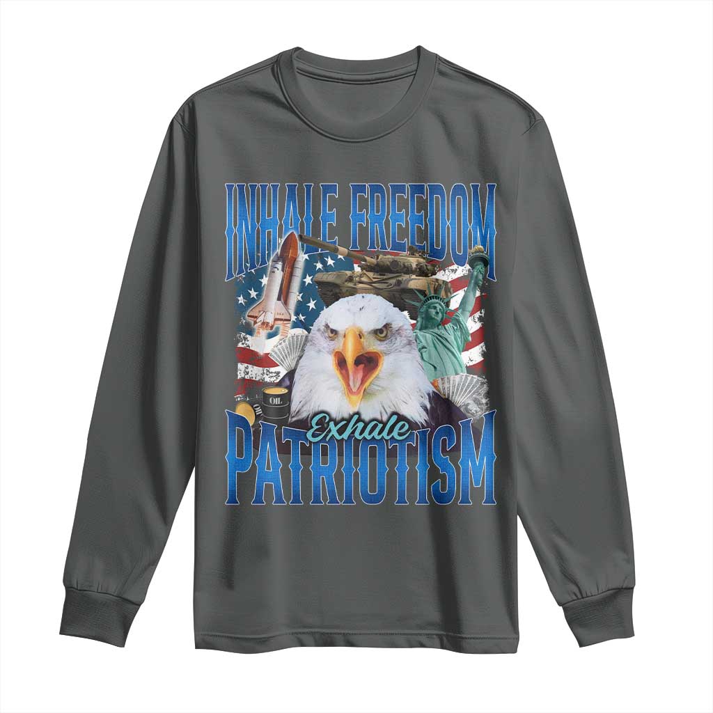 Funny Inhale Freedom Exhale Patriotism Long Sleeve Shirt American Pride Eagle 4th Of July - Wonder Print Shop