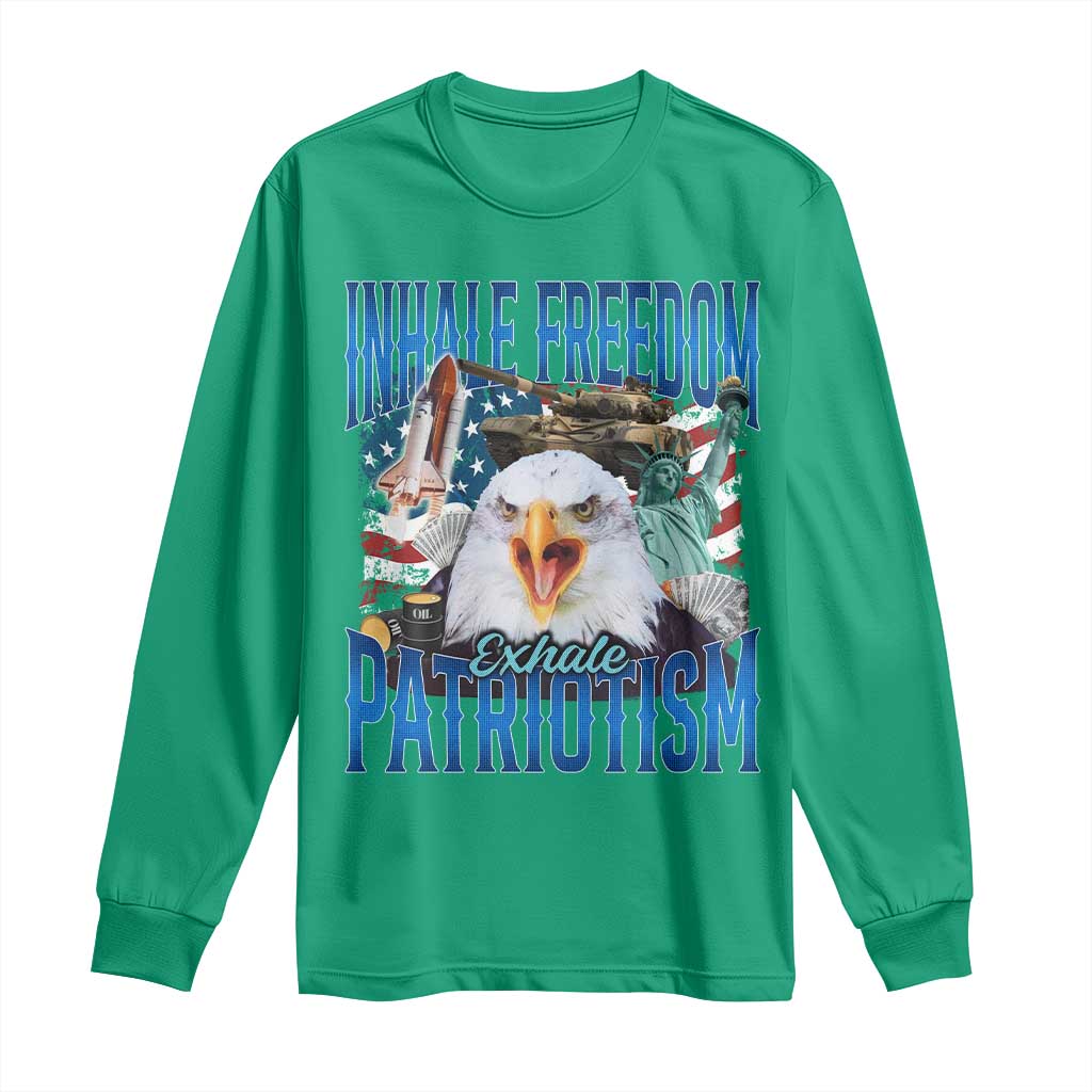 Funny Inhale Freedom Exhale Patriotism Long Sleeve Shirt American Pride Eagle 4th Of July - Wonder Print Shop