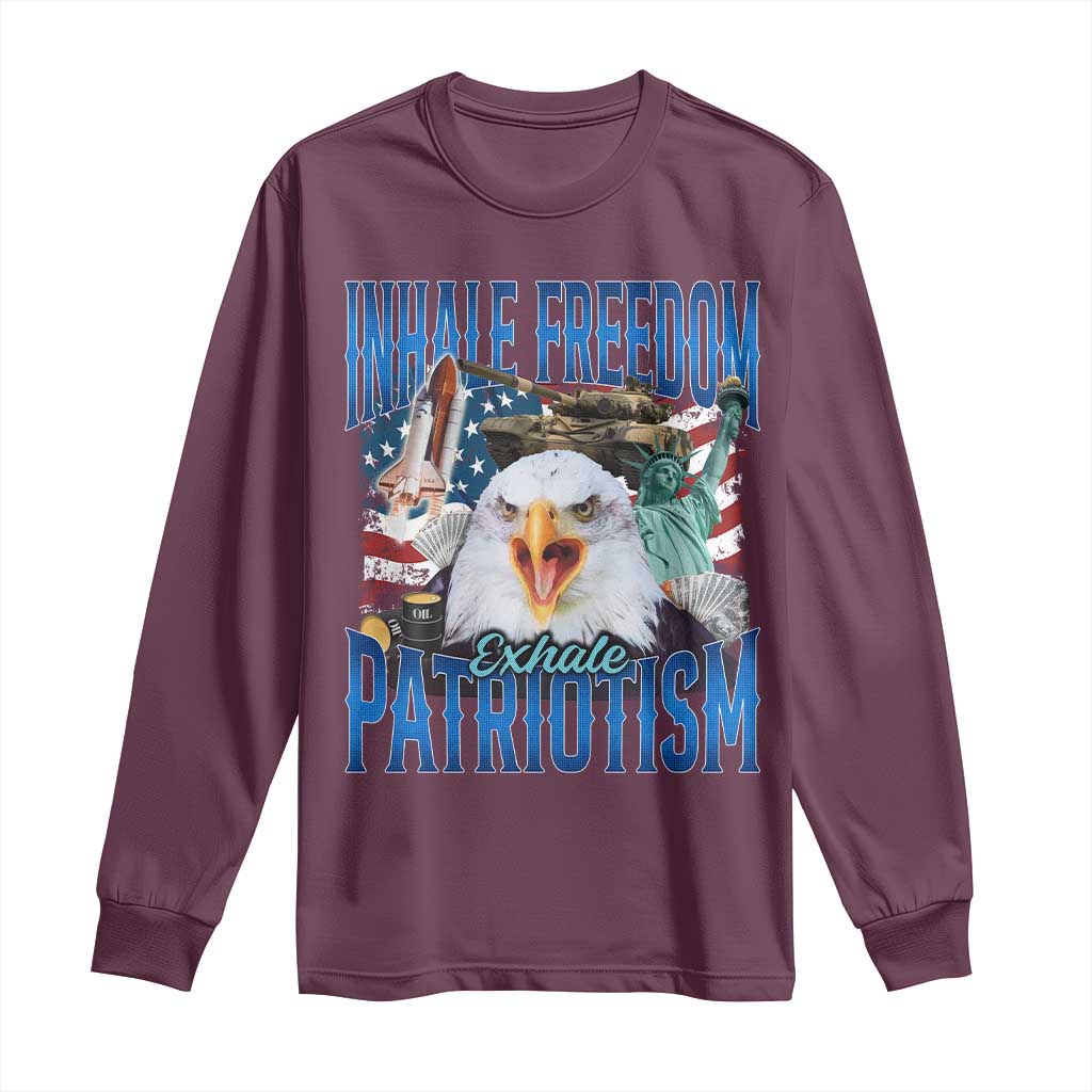 Funny Inhale Freedom Exhale Patriotism Long Sleeve Shirt American Pride Eagle 4th Of July - Wonder Print Shop