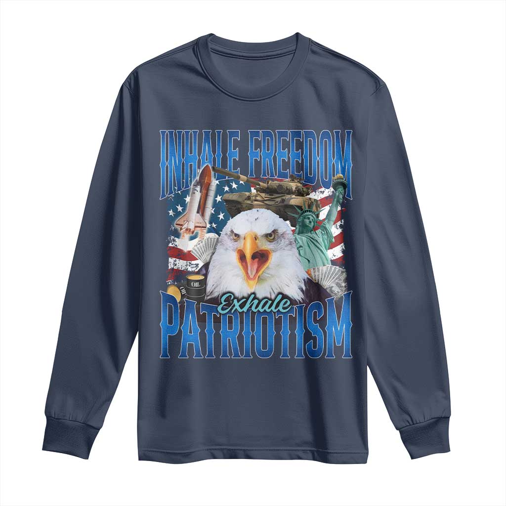 Funny Inhale Freedom Exhale Patriotism Long Sleeve Shirt American Pride Eagle 4th Of July - Wonder Print Shop