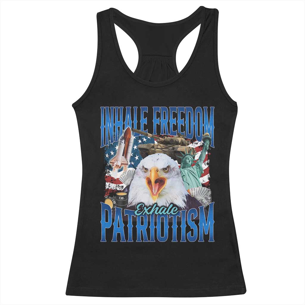 Funny Inhale Freedom Exhale Patriotism Racerback Tank Top American Pride Eagle 4th Of July - Wonder Print Shop