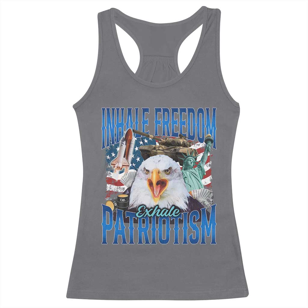 Funny Inhale Freedom Exhale Patriotism Racerback Tank Top American Pride Eagle 4th Of July - Wonder Print Shop