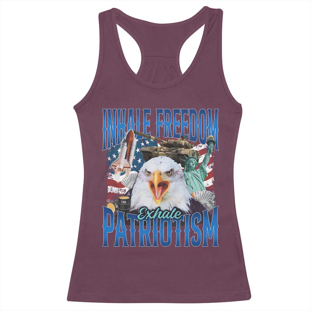Funny Inhale Freedom Exhale Patriotism Racerback Tank Top American Pride Eagle 4th Of July - Wonder Print Shop