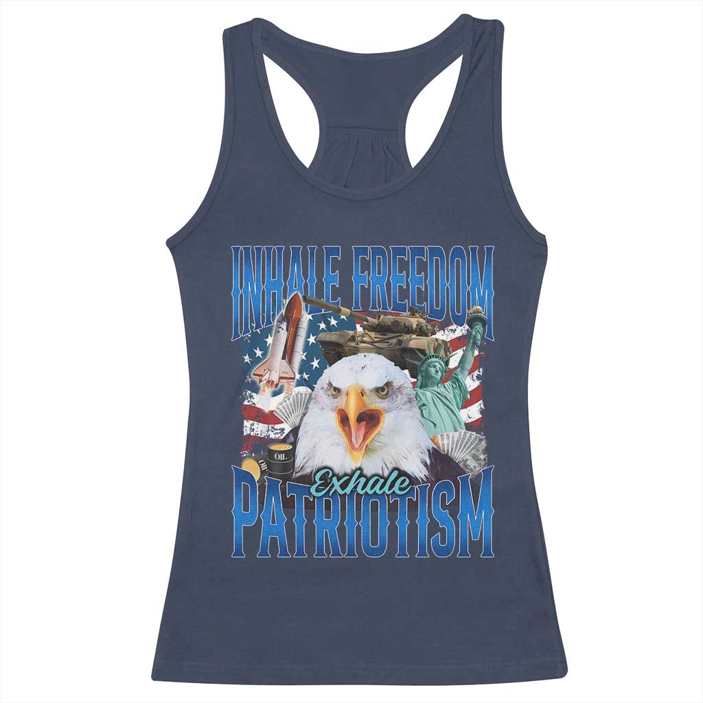 Funny Inhale Freedom Exhale Patriotism Racerback Tank Top American Pride Eagle 4th Of July - Wonder Print Shop