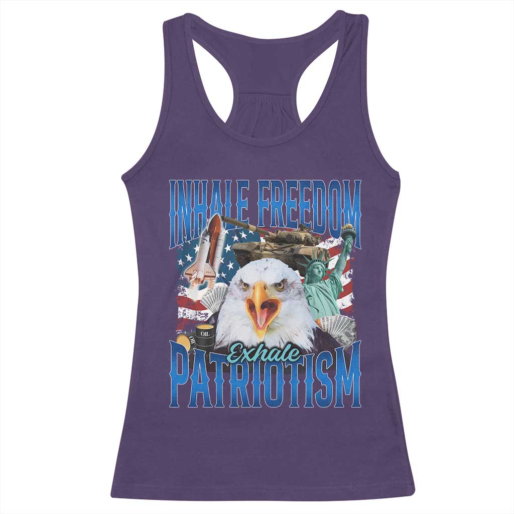 Funny Inhale Freedom Exhale Patriotism Racerback Tank Top American Pride Eagle 4th Of July - Wonder Print Shop
