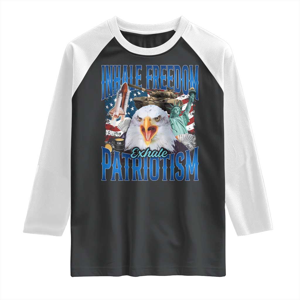 Funny Inhale Freedom Exhale Patriotism Raglan Shirt American Pride Eagle 4th Of July - Wonder Print Shop