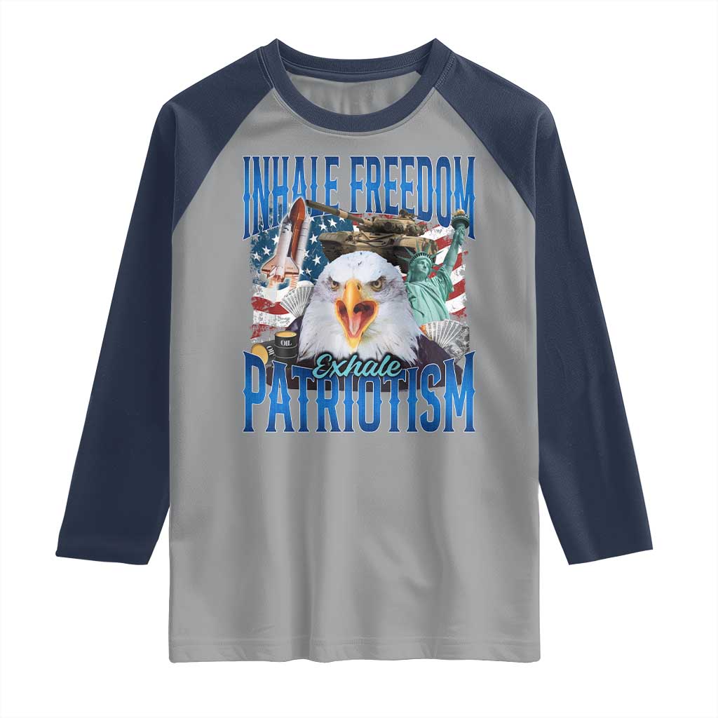 Funny Inhale Freedom Exhale Patriotism Raglan Shirt American Pride Eagle 4th Of July - Wonder Print Shop