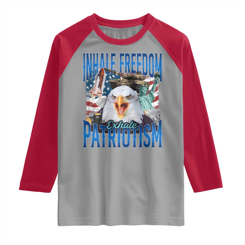 Funny Inhale Freedom Exhale Patriotism Raglan Shirt American Pride Eagle 4th Of July - Wonder Print Shop