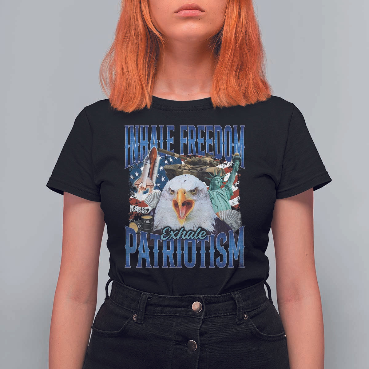 Funny Inhale Freedom Exhale Patriotism T Shirt For Women American Pride Eagle 4th Of July - Wonder Print Shop