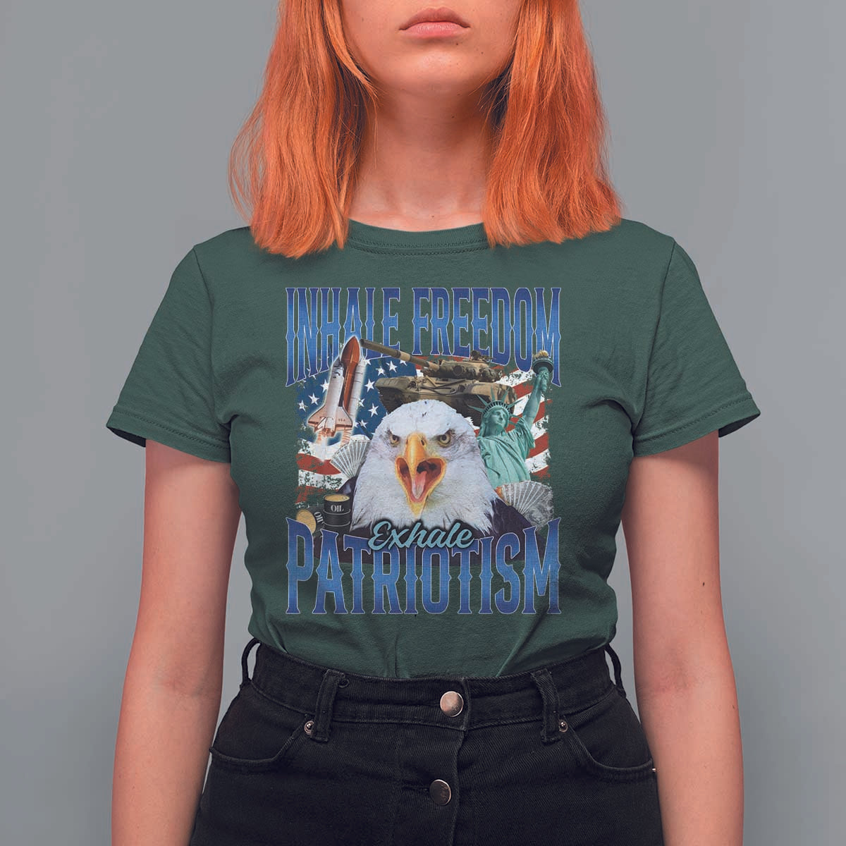 Funny Inhale Freedom Exhale Patriotism T Shirt For Women American Pride Eagle 4th Of July - Wonder Print Shop
