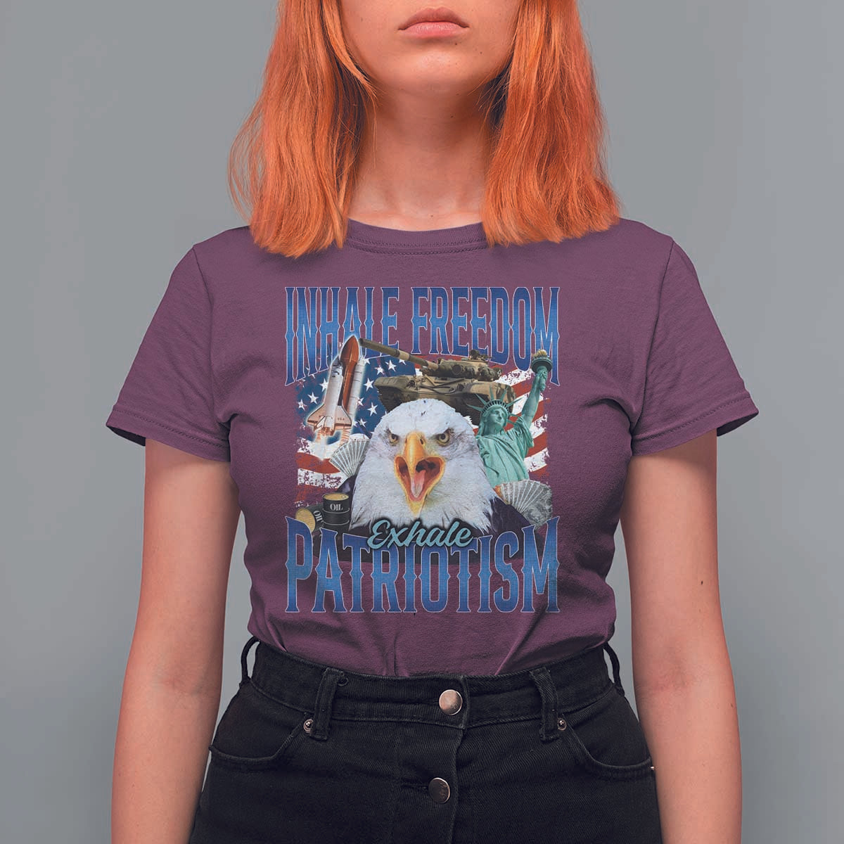 Funny Inhale Freedom Exhale Patriotism T Shirt For Women American Pride Eagle 4th Of July - Wonder Print Shop