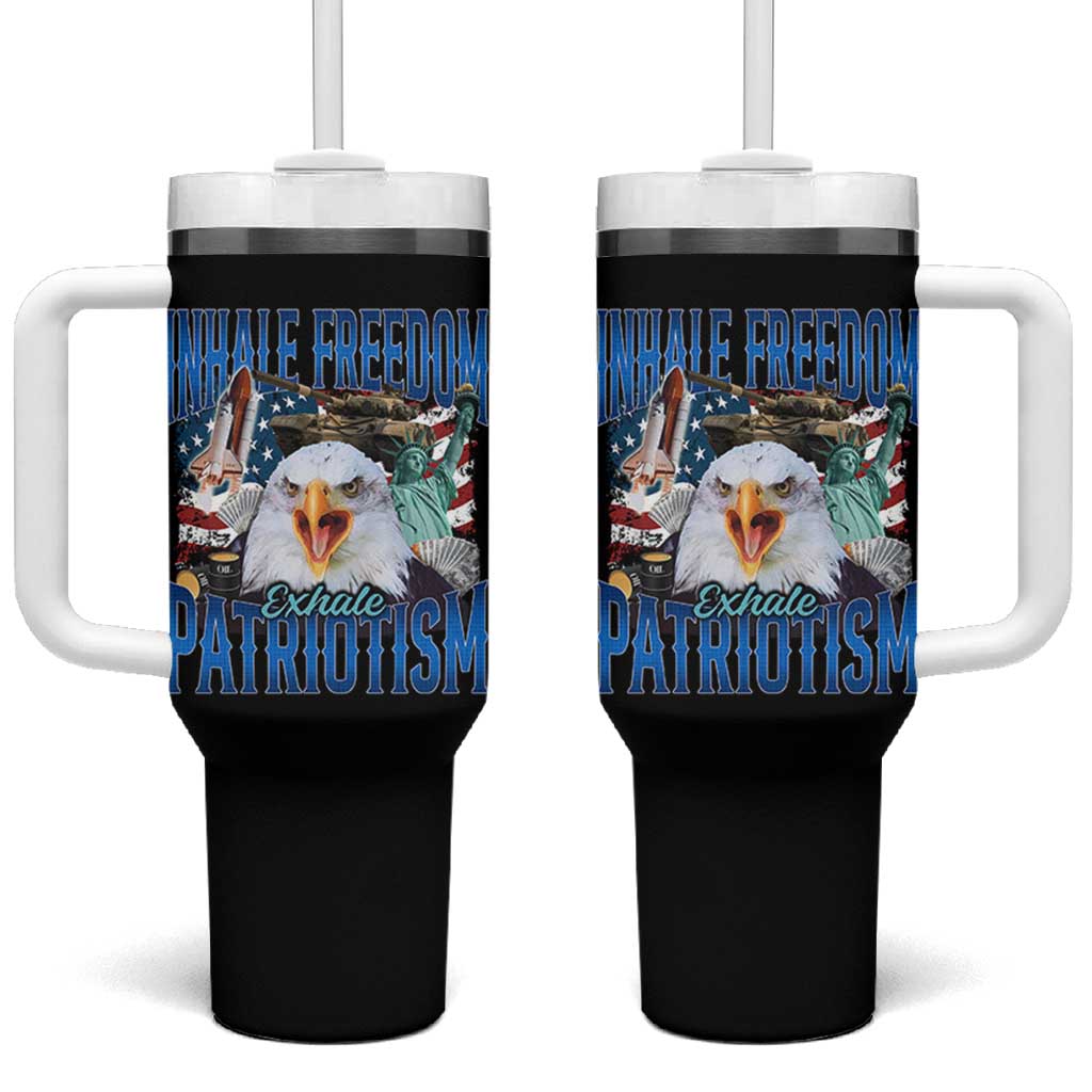 Funny Inhale Freedom Exhale Patriotism Tumbler With Handle American Pride Eagle 4th Of July - Wonder Print Shop