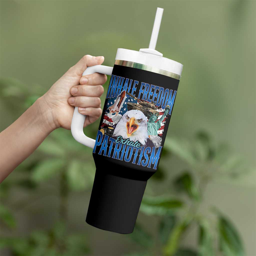 Funny Inhale Freedom Exhale Patriotism Tumbler With Handle American Pride Eagle 4th Of July - Wonder Print Shop