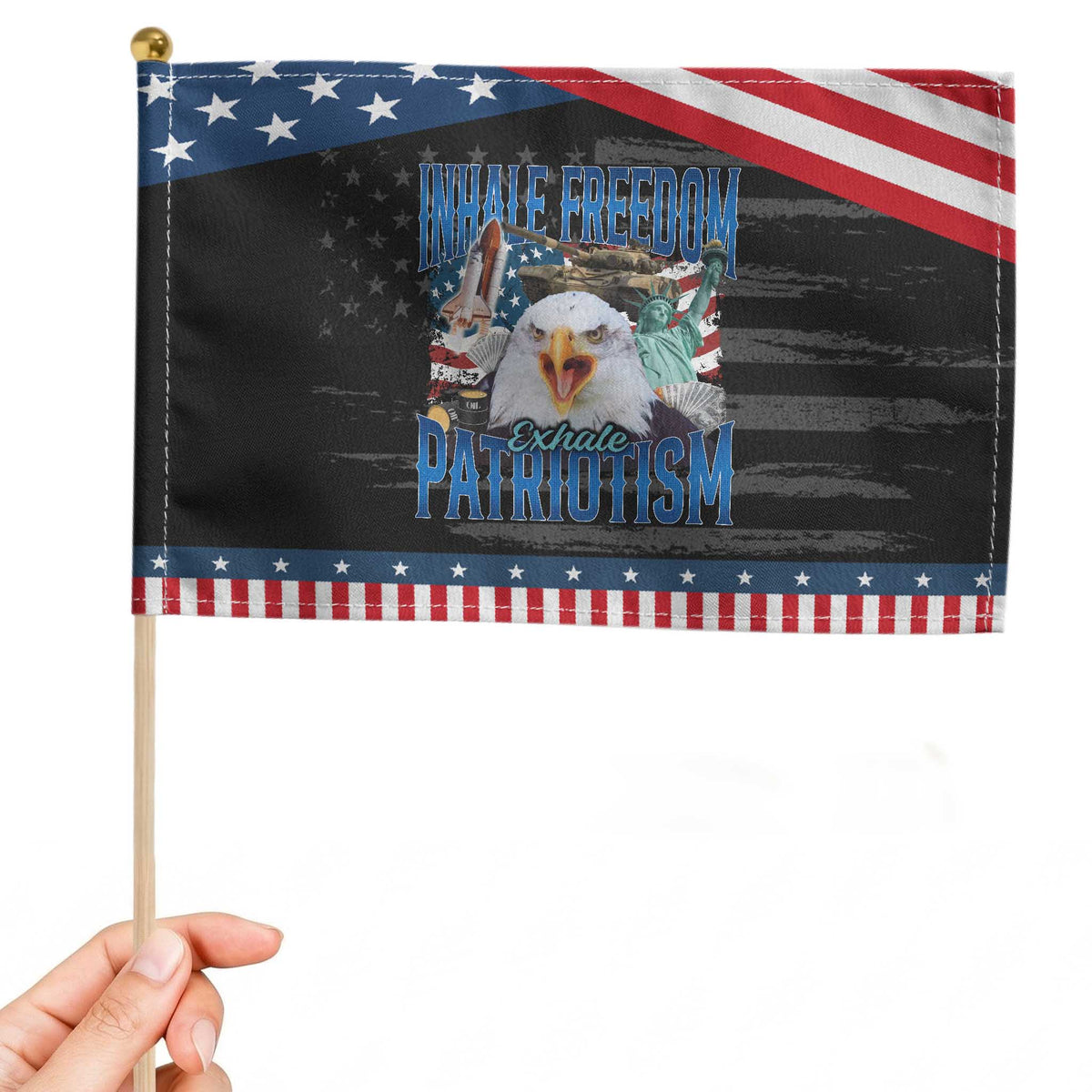 Funny Inhale Freedom Exhale Patriotism Patriotic Handheld Flag American Pride Eagle 4th Of July