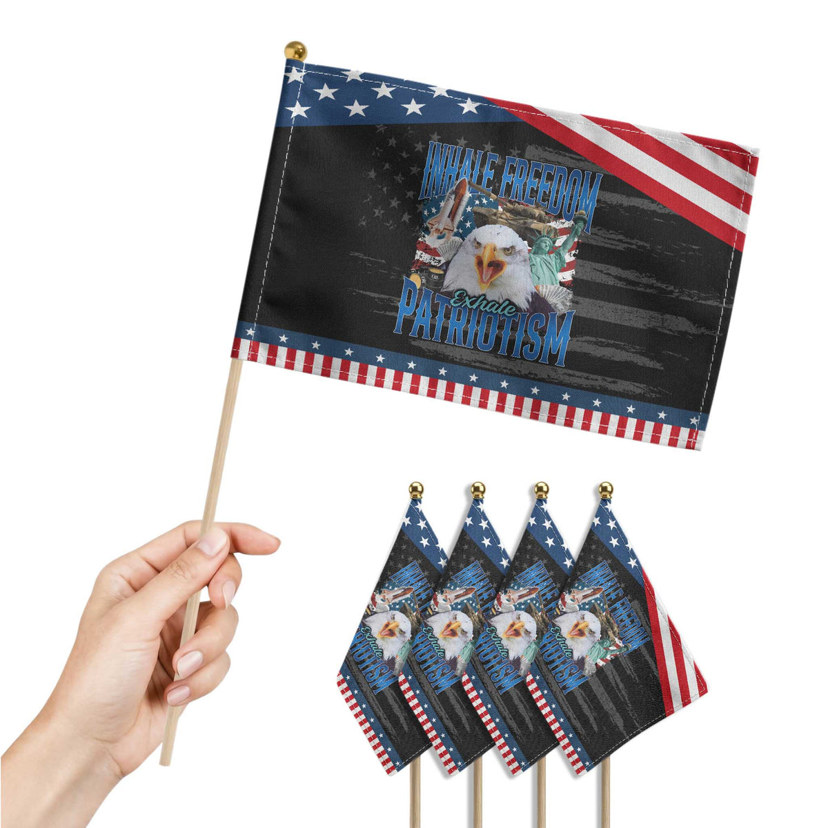 Funny Inhale Freedom Exhale Patriotism Patriotic Handheld Flag American Pride Eagle 4th Of July