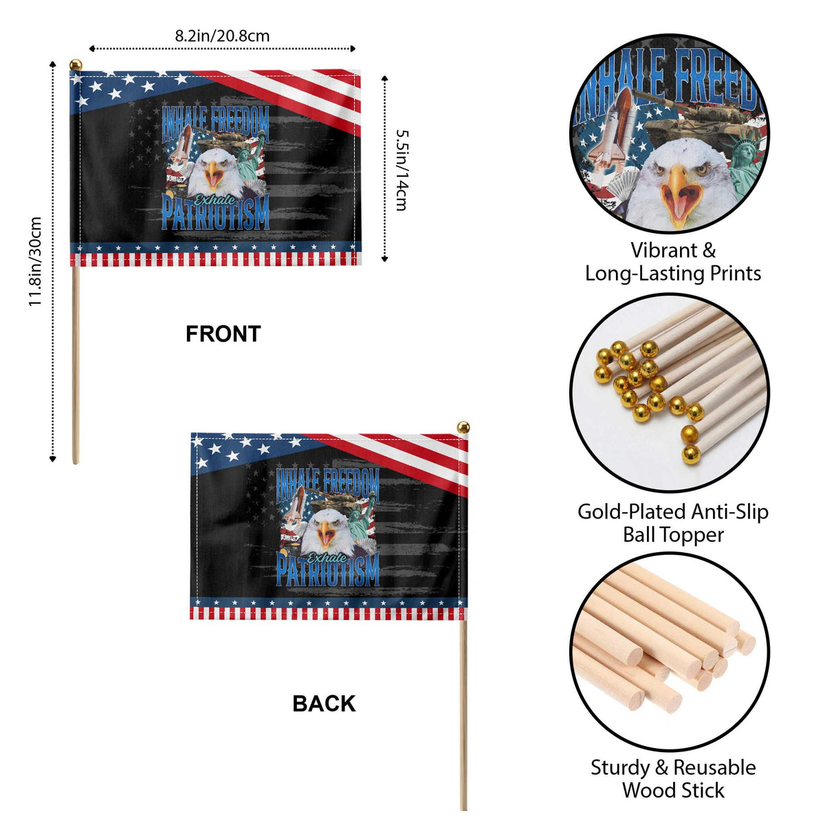 Funny Inhale Freedom Exhale Patriotism Patriotic Handheld Flag American Pride Eagle 4th Of July