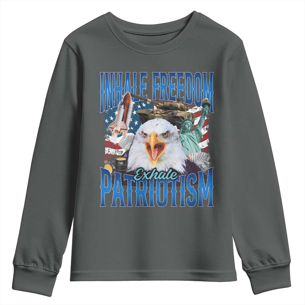 Funny Inhale Freedom Exhale Patriotism Youth Sweatshirt American Pride Eagle 4th Of July - Wonder Print Shop