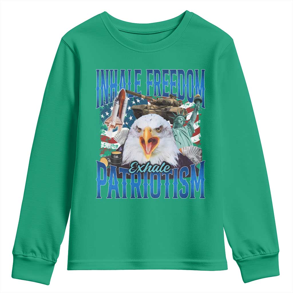 Funny Inhale Freedom Exhale Patriotism Youth Sweatshirt American Pride Eagle 4th Of July - Wonder Print Shop