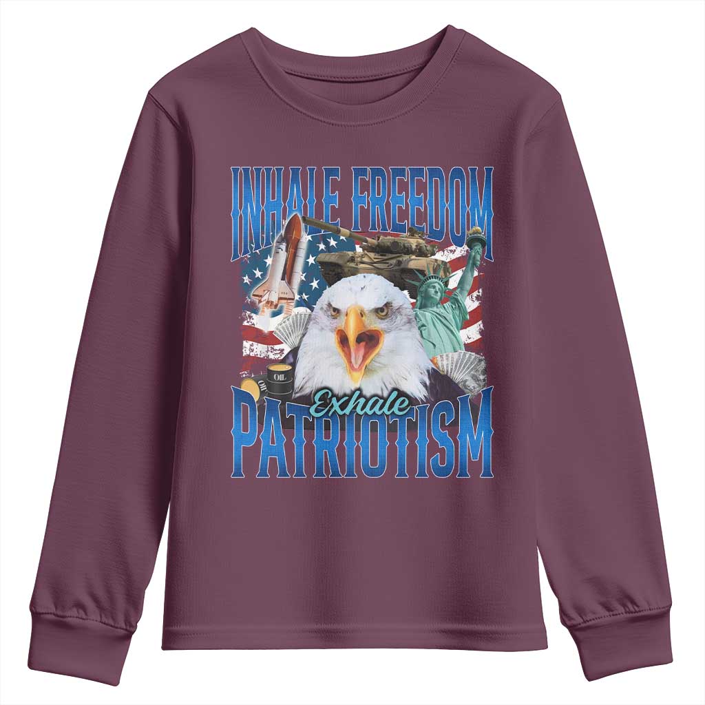 Funny Inhale Freedom Exhale Patriotism Youth Sweatshirt American Pride Eagle 4th Of July - Wonder Print Shop