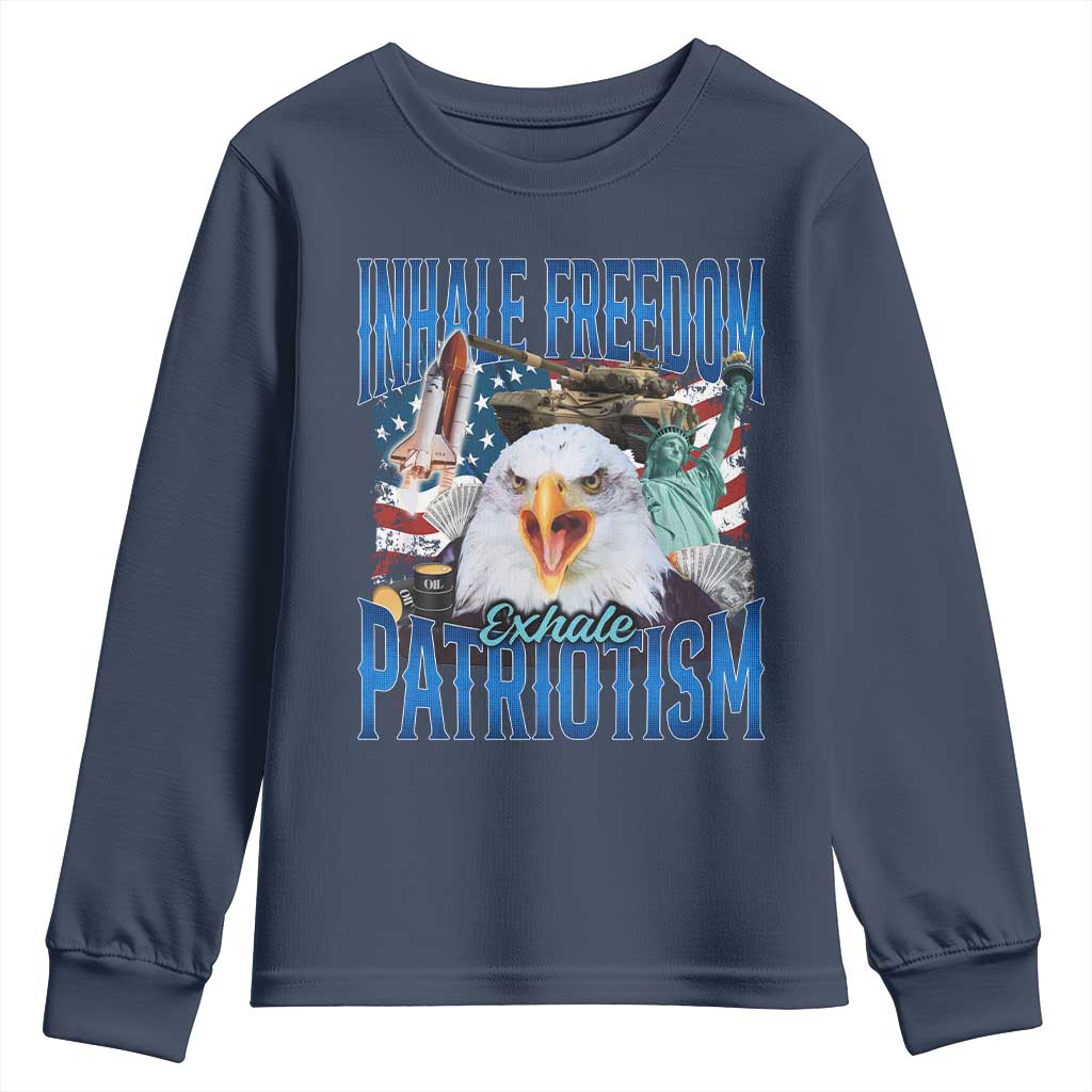 Funny Inhale Freedom Exhale Patriotism Youth Sweatshirt American Pride Eagle 4th Of July - Wonder Print Shop