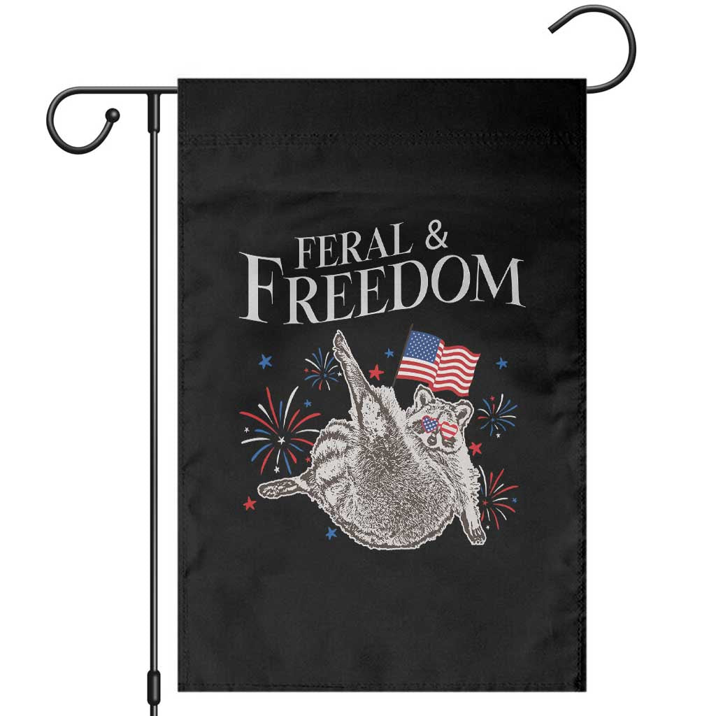 Funny Feral And Free Garden Flag 4th of July Patriotic Raccoon With American Flag - Wonder Print Shop