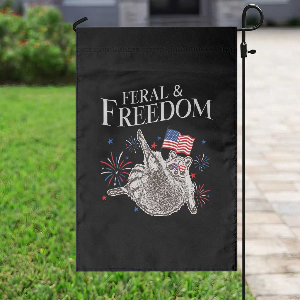 Funny Feral And Free Garden Flag 4th of July Patriotic Raccoon With American Flag - Wonder Print Shop