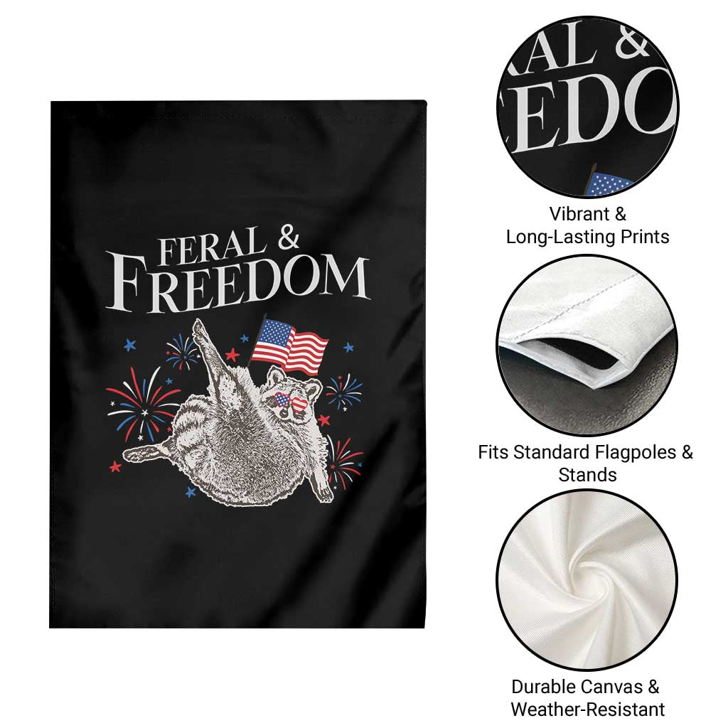 Funny Feral And Free Garden Flag 4th of July Patriotic Raccoon With American Flag - Wonder Print Shop