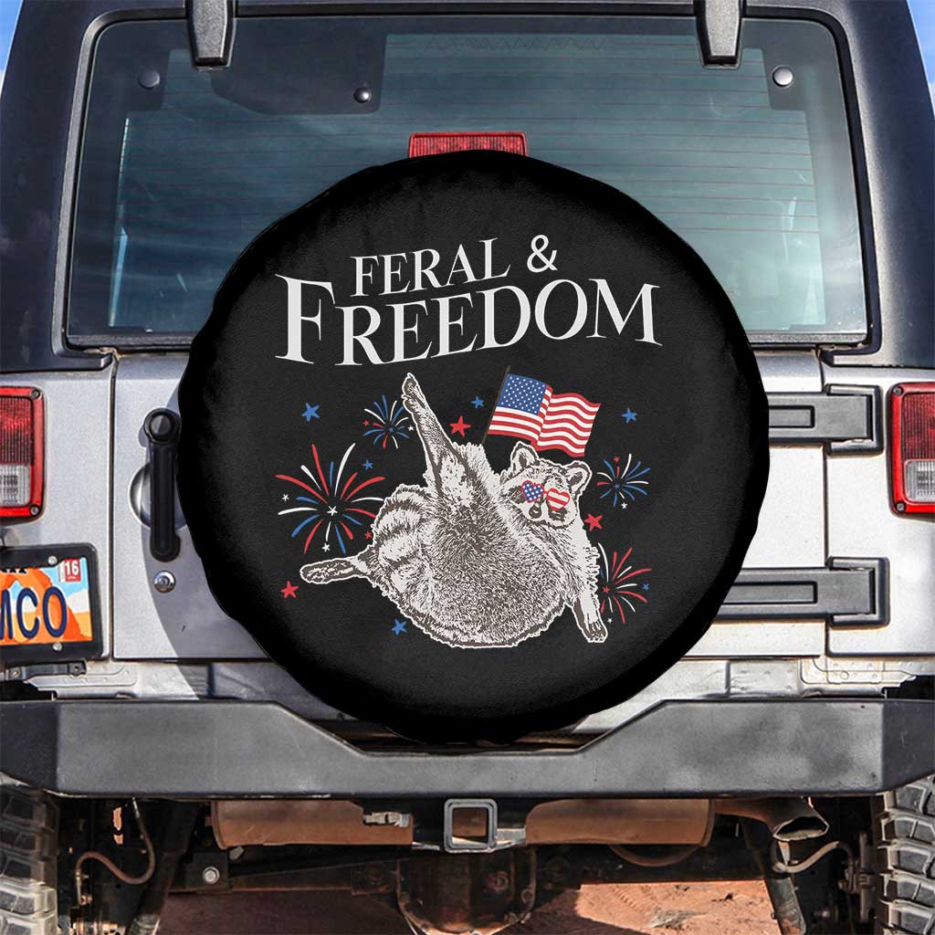 Funny Feral And Free Spare Tire Cover 4th of July Patriotic Raccoon With American Flag - Wonder Print Shop
