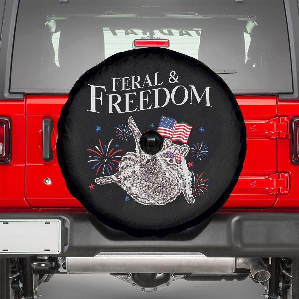 Funny Feral And Free Spare Tire Cover 4th of July Patriotic Raccoon With American Flag - Wonder Print Shop