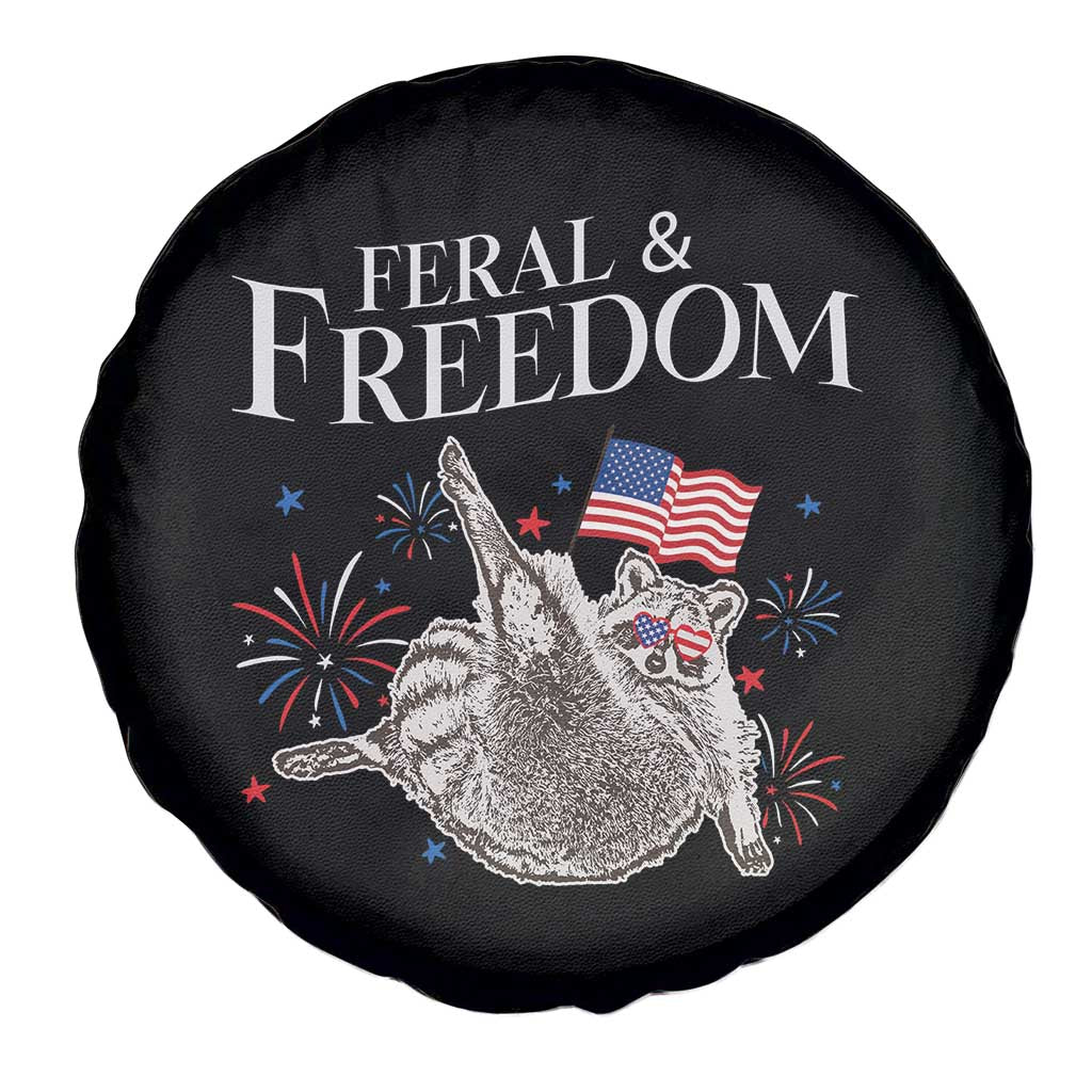 Funny Feral And Free Spare Tire Cover 4th of July Patriotic Raccoon With American Flag - Wonder Print Shop
