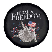 Funny Feral And Free Spare Tire Cover 4th of July Patriotic Raccoon With American Flag - Wonder Print Shop