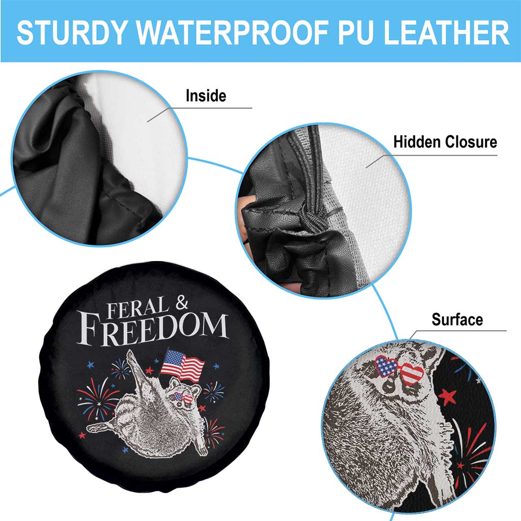 Funny Feral And Free Spare Tire Cover 4th of July Patriotic Raccoon With American Flag - Wonder Print Shop