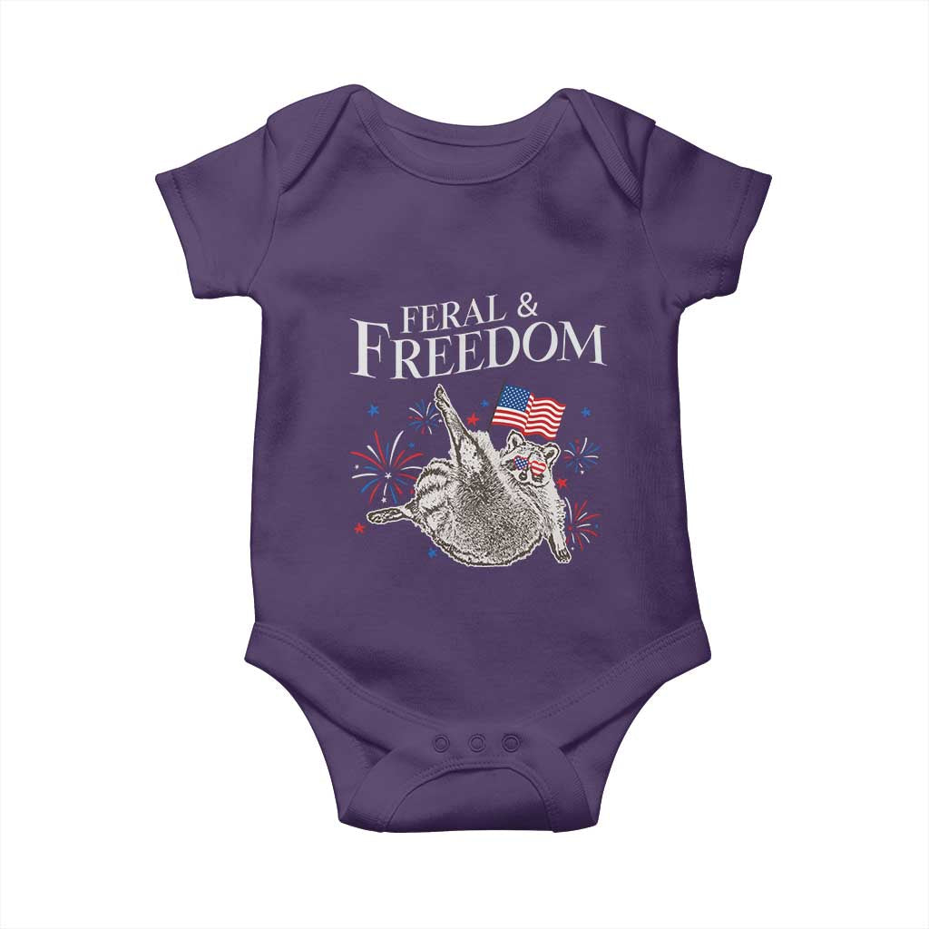 Funny Feral And Free Baby Onesie 4th of July Patriotic Raccoon With American Flag - Wonder Print Shop