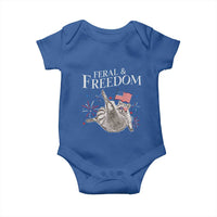 Funny Feral And Free Baby Onesie 4th of July Patriotic Raccoon With American Flag - Wonder Print Shop