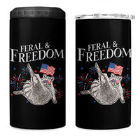 Funny Feral And Free 4 in 1 Can Cooler Tumbler 4th of July Patriotic Raccoon With American Flag - Wonder Print Shop