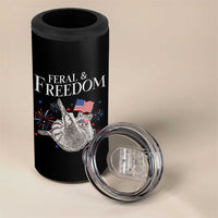 Funny Feral And Free 4 in 1 Can Cooler Tumbler 4th of July Patriotic Raccoon With American Flag - Wonder Print Shop